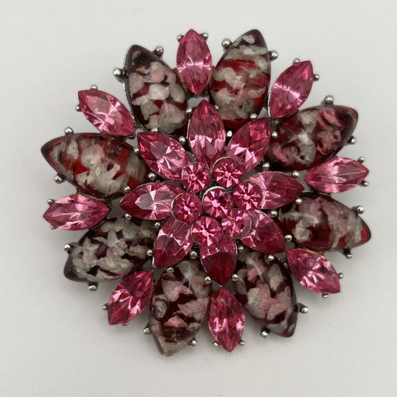 Vintage Floral Pink Burgundy Convertible Brooch Pendant - Picture 1 of 9